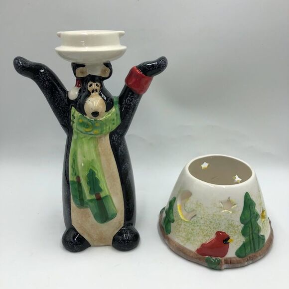 Christmas Polar Bear Ceramic Figurine Votive Tealight Candle Holder Lamp 2 Piece - Picture 3 of 13
